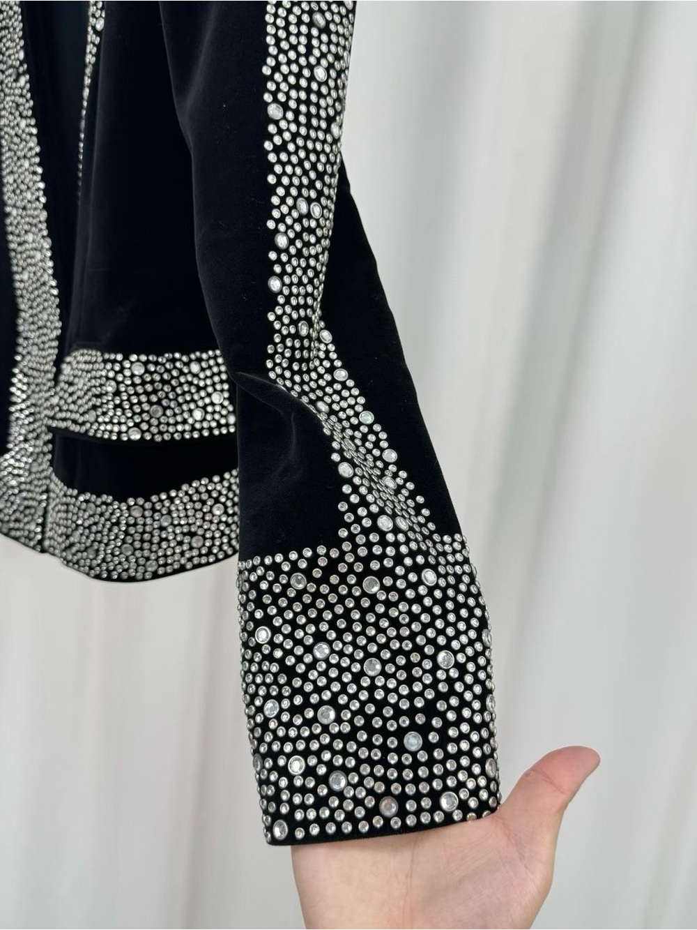 Balmain Black Velvet Blazer with Crystal Trim - Picture 4 of 6